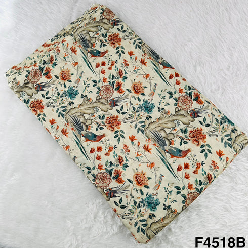 Flower Print Tussar Silk Fabric- F4518